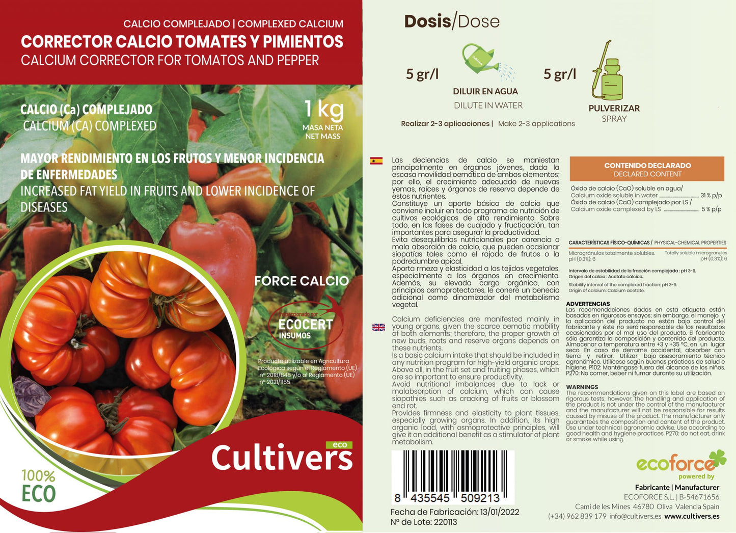Organic fertilizer with calcium for tomato and pepper 